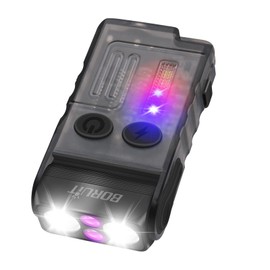 Boruit V20 Small Powerful Flashlight Super Bright with 365nm UV, Red Blue Green Warm Light, 180° Swivels, 110dB Buzzer, Mini Keychain Pocket Rechargeable LED Flashlights Usb EDC Clip Flash Light Black