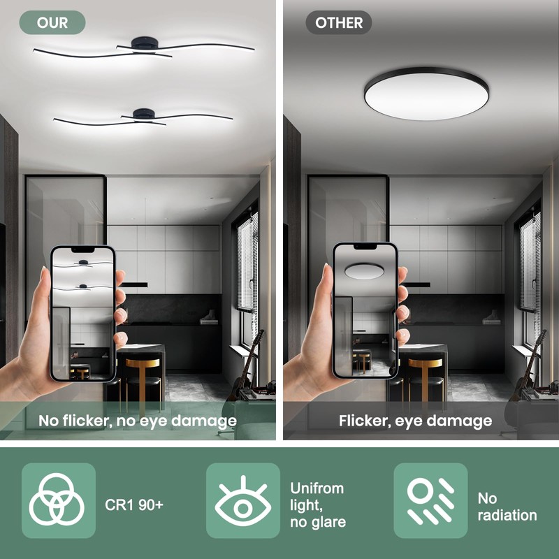 28W Linear Ceiling Light Black Modern LED Ceiling Light Fixture