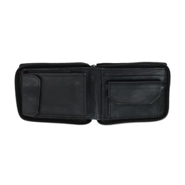 CTM Men's Lambskin Leather Zip Around Wallet, Black