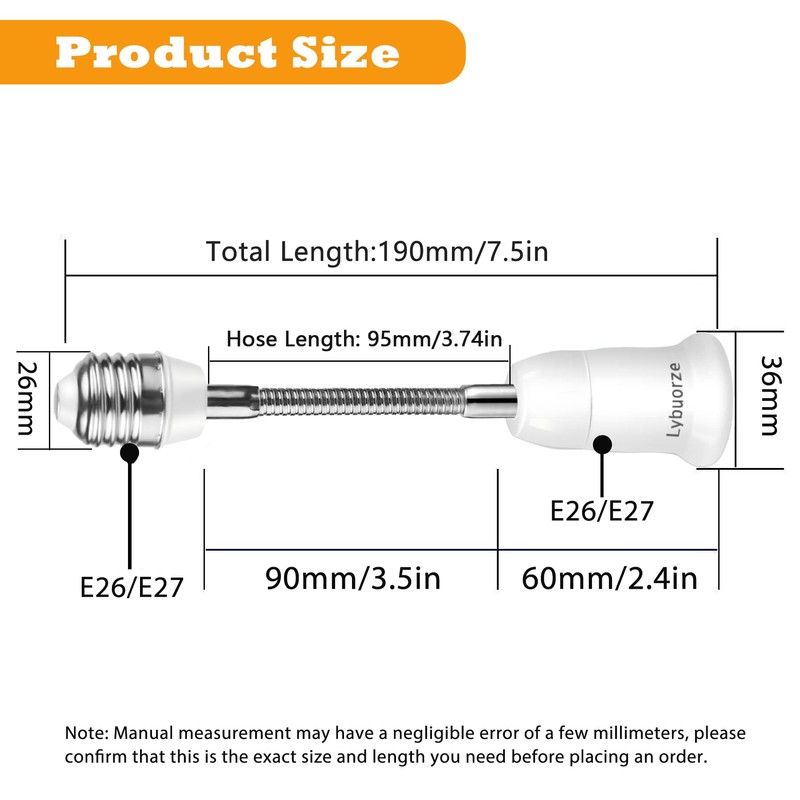 Lybuorze Light Bulb Extender Socket (2-Pack), 19 CM 7.5 Inch