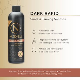 Norvell Premium Spray Tan Solution Dark Rapid 8 Fl. Oz – Professional Sunless Tanning Formula for Fast Natural Bronze Glow, Streak Free, Long Lasting Color