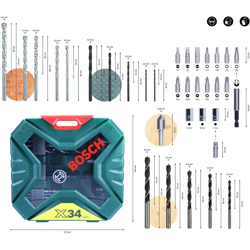 Bosch Accessories Bosch 34-Piece X-Line Classic Screwdriver and Drill Bit