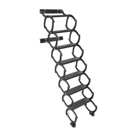 FXEIPOL 7 Steps Wall Mounted Folding Ladder, Metal Attic Stairs Pull Down System, Telescoping Step Ladders, 68.89In Height, 440LBS Capacity for Garages, Rooftops, Warehouses (Black)