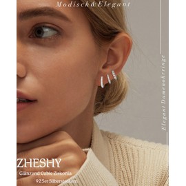 ZHESHY 3 Pairs of Silver 925/Gold Earrings Women's 14K Gold-Plated Small Stud Earrings Set with Zirconia Stackable Waterproof Plug Hypoallergenic Golden Hoop Earrings for Girls Women Multiple