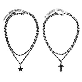 CQQNIU 1 Cross Necklace and 1 Star Necklace, Double Layer Necklace, Gothic Necklace, Clothing Accessories
