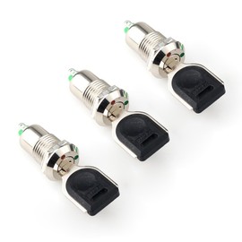 ThtRht 3 Pack Mini Electric Key Switch ON-Off 2 Position Terminal Keyswitch Rotary Keylock 2 Pin Button SPST Toggle Switches for Security Engine Power Motor Ignition Camper Boat (M12 12mm)