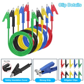 AEDIKO 5pcs Alligator Clips Test Leads Set Dual Ended 15A Test Lead Wire Cable with Insulators Clips with Protective Jack Copper Clamps for Electrical Testing 5 Colors 3.3 ft/1m
