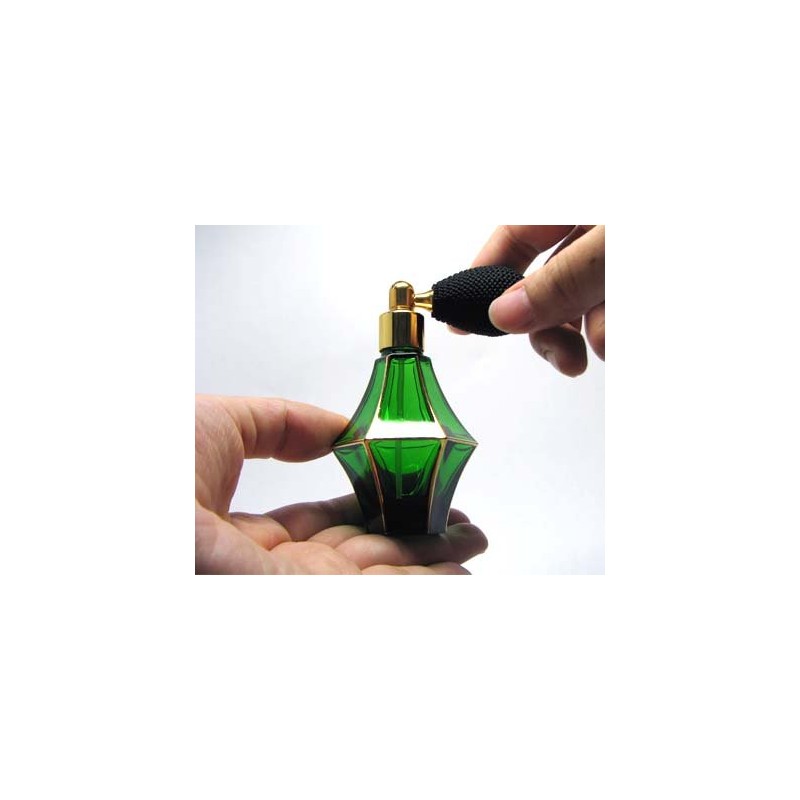 Bellflower Hand Painted Green Gold Wire Valve Atomizer