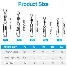 Realure 100/200 Pcs Fishing Swivels and Clips Safety Snaps Swivels Fishing Tackle Sea Fishing Swivels Rolling Swivel for Quick Change Swivels Fishing Hook to Line Connectors 7# 8# 10# 12# 14# (100)