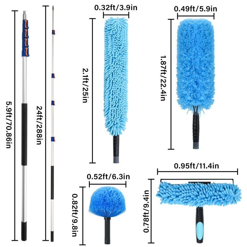 SHINMING 30 Foot High Reach Cleaning Kit with 6-24FT Telescoping