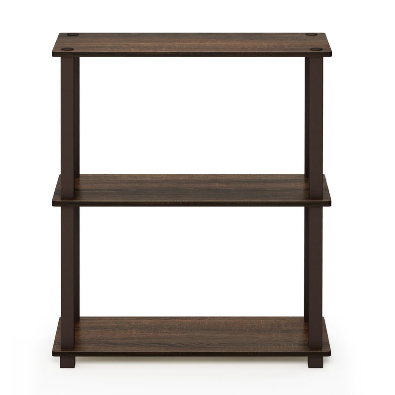 Furinno Turn-S-Tube 3-Tier Compact Multipurpose Shelf with Square Tube, Walnut/Brown