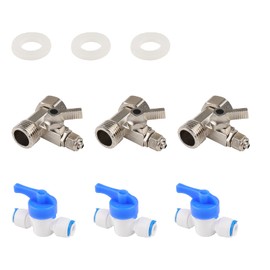 Newzoll RO Feed Water Adapters 1/2" to 1/4" Zinc Alloy 3-Way Ball Valves & 1/2" Quick Connectors Ball Valves for Reverse Osmosis Water Filters Coffee Brewers Ice Maker, Pack of 6