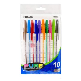 BAZIC Ballpoint Pen 10 Pure Neon Color Stick Pens, 1.0 mm Bold Point Smooth Writing, for Office School Teacher (10/Pack), 24-Pack