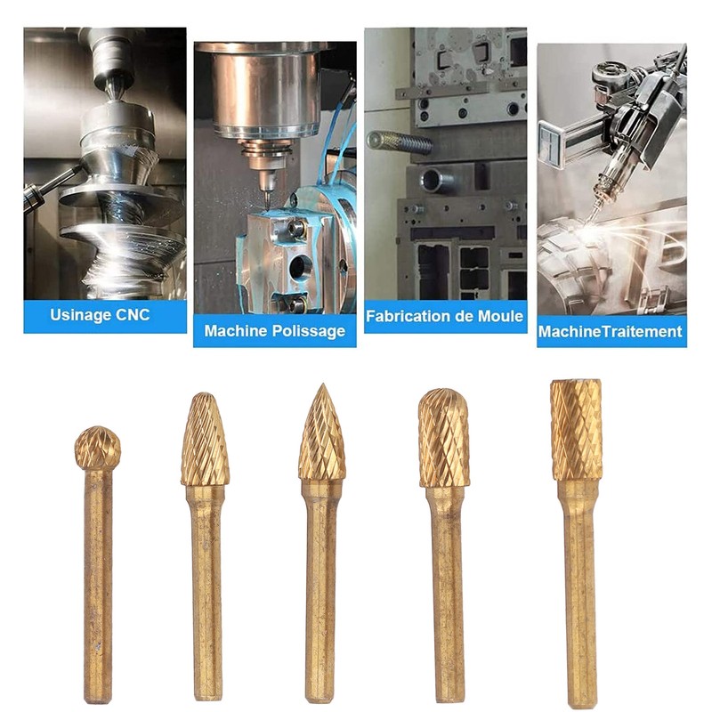 5Pcs Grinding Bit Head Rotary File Burr Double Cut Tool