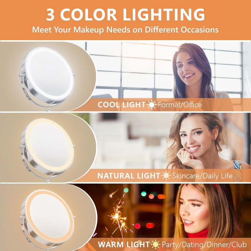 Auxmir Rechargeable Wall Mounted Lighted Makeup Mirror, 8" Double Sided