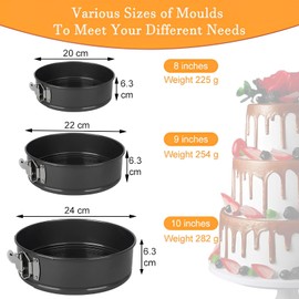 Tortiera Rimovibile,Professionale Teglia Da Forno Rotonda Springform,Stampo Torta Con Clip,In Rivestimento Antiaderente,3 Pezzi Rimovibile Stampi per Dolci(20/22/24 Cm),Per La Cottura Di Torte E Dolci