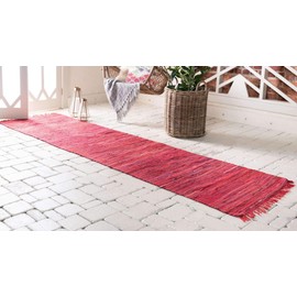 Unique Loom Chindi Cotton Collection Hand Woven Natural Fibers Area Rug_CCH002, 2 Feet 7 Inch x 9 Feet 10 Inch, Red/Purple