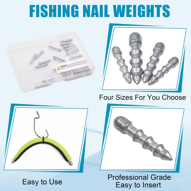 Fishing Nail Weights Kit,30pcs Wacky Worm Weights Insert Sinkers Fishing