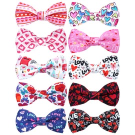 PET SHOW 10 Pack Valentines Big Dog Bow Ties for Large Medium Dogs Sliding Collar Attachments Heart Bowties Cute Red Bowknots Party Holiday Pet Grooming Accessories(Large)