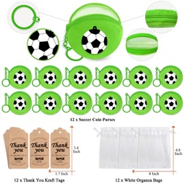 KeeStar 12 Pack Soccer Coin Purse with Zipper Keychain,Wallet Bag Party Favors for Soccer Birthday Party Decoration,Sports Themed Baby Shower,School Carnival Rewards,Travel,Classroom Prize