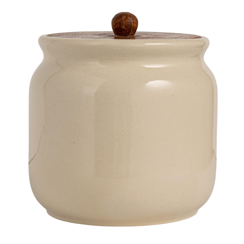 Creative Co-Op, Ivory Stoneware Canister with Acacia Wood Lid, Color
