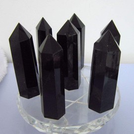 Natural Hexagonal Crystal Quartz Black Obsidian Crystal Healing Stone Hexagonal Stick Pillar