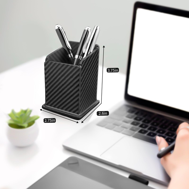 Carbon Fiber Black Pen Holder Cup for Desk, Black Pencil