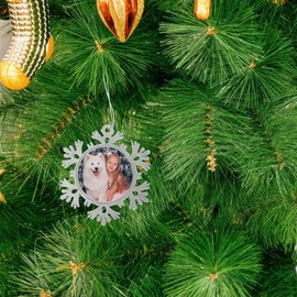 Christmas Snowflake Hanging Photo Frame: 2Pcs Metal Snowflake Picture Frame Christmas Tree Ornament for Holiday Wedding Party Decor