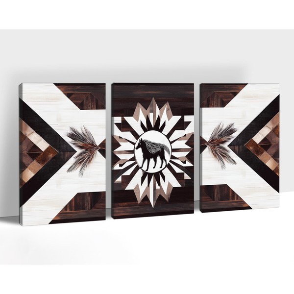 GUTTATY 3 Pieces Western Aztec Canvas Wall Art, Boho Geometric