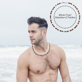 WAINIS 6Pcs Puka Shell Necklace for Men White Seashell Necklace Summer Beach Surfer Necklace Coconut Beads Hawaiian Pooka Choker 40CM