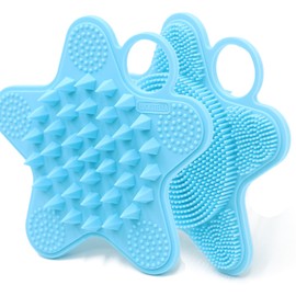 LUCKSTELLA 100% Silicone Dual-Sided Shower Brush – Star-Shaped Body Scrubber & Scalp Massager, Gentle for Hair & Skin (Pink)