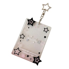 Star Photocard Holder Keychain – Cute Photocard Badge Holder with Keyring, Portable Kpop Card Holder for 3x5 Inch, Small Star Design for IDs and Keys (Black)
