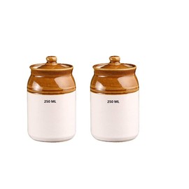 WHOLELIFEOBJECTS Ceramic Handmade Pickle Jar Set with Lid, Kitchen storage container sets, Crockery jars, Achar Handi, Dining Table Pickels Containers Set of - 2 Small (250ml)