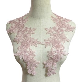 MMvolesy - 1 par de parches de encaje rosa para vestido de boda, bordado para costura, decoración de disfraces, parches de costura, manualidades, 13.75 x 5.5 pulgadas
