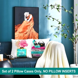 FCOZM 18x18 Teal Throw Pillow Covers Pink Fashion Turquoise Perfume Pink Flower Decorative Square Pillow Covers Soft Velvet Makeup High Heels Cute Aesthetic Pillow Covers for Couch Bed Set of 2 (05)