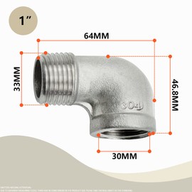 Bwintech 3 Pcs 90 Degree 1" Female to 1" Male BSP Thread Stainless Steel 304 Elbow Connector Pipe Fitting for Pipe Connecting Conversion