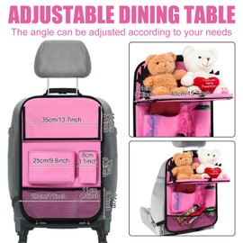 Datanly 2 Pcs Backseat Car Organizers with Car Tray, Pockets Car Storage Organizer with Tablet Holder Foldable Seat Back Protectors for Kick Mats Travel Car Accessories Black, Unisex(Classic,Pink)