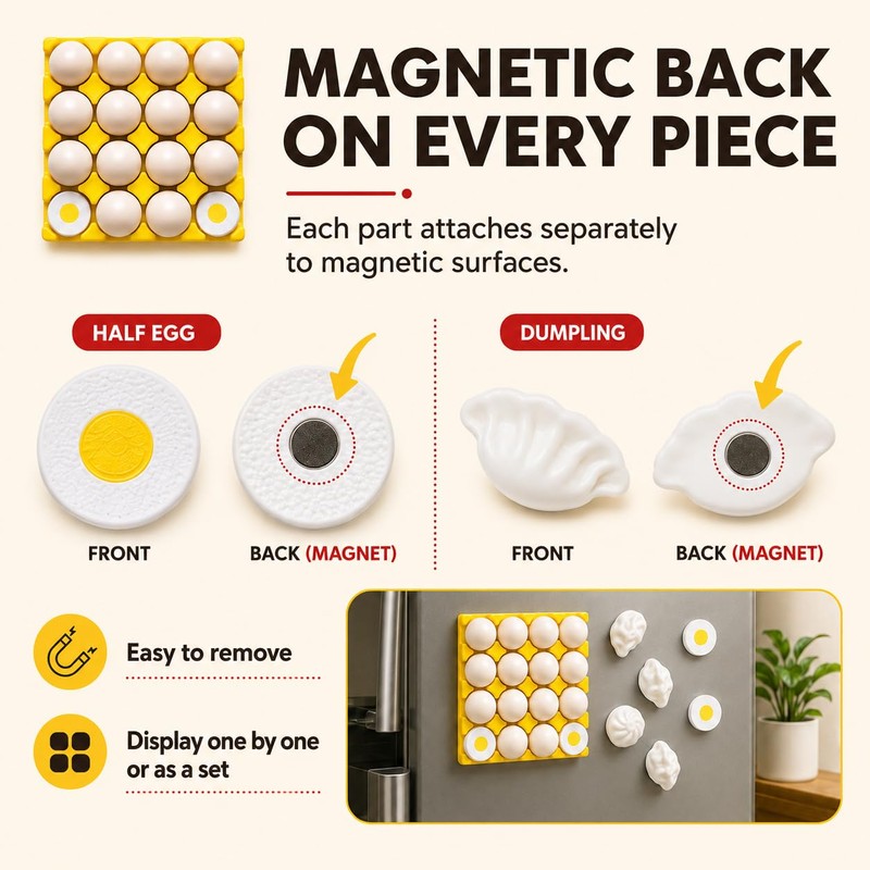 Realistic 3D Egg Bun Dumpling Fridge Magnets, Funny Novelty Set