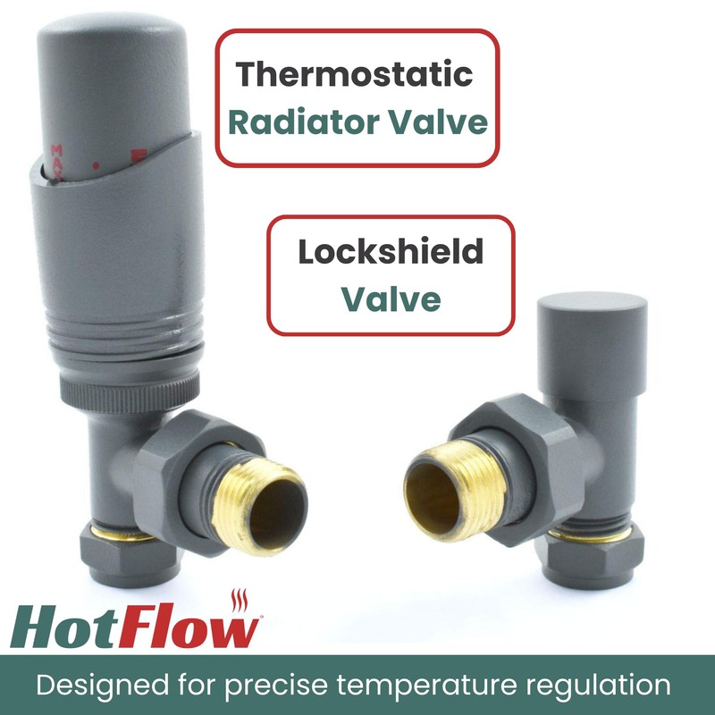 Hot Flow Grey Cascade Angled Modern TRV Thermostatic Radiator Valve