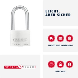 Abus 64TI/40HB40 40 x 40mm Titalium Padlock with Long Shackle Keyed KA6412