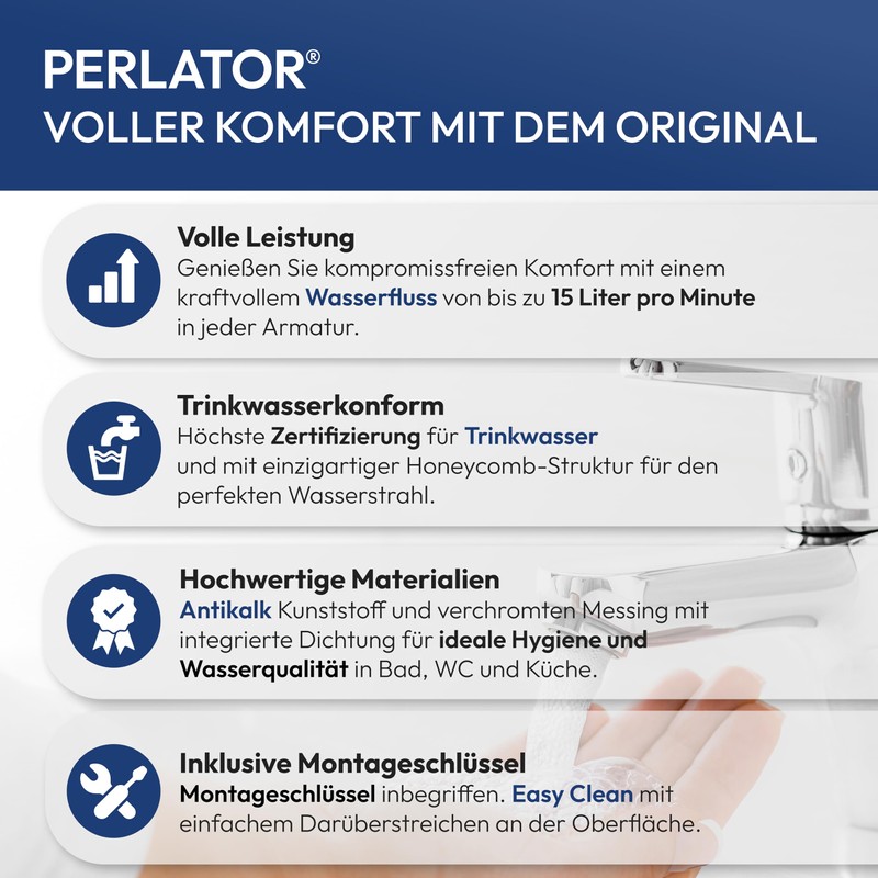 4 x M16.5 Perlator Screw-In Aerator with Key Full Flow