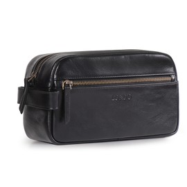 Londo Genuine Leather Travel Toiletry, Makeup, Shaving Organizer Bag - Unisex (Black)