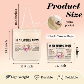 jealance Funny Sewing Lovers Gift 2PCS Cosmetic Bag Canvas Tote Bag Beach Bag with Pocket Makeup Bags Novelty Sewing Supplies Quilting Christmas Birthday Gifts for Women Sewer Grandma Wife Friends