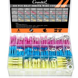 Camtek 330PCS Heat Shrink Wire Connectors, Marine Grade Heat Shrink Butt Connectors, Waterproof Electrical Wire Terminals Kit 22-10 AWG Insulated Ring Fork Spade Butt Splices for Automotive Boat Truck