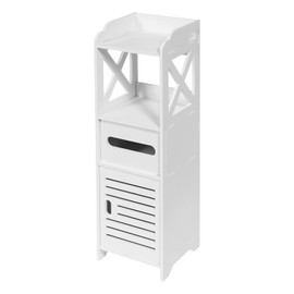 Etna Bathroom Storage Cabinet Tower - Freestanding Restroom Organizer Rack, White Bath Room Shelf Unit with Tissue Holder