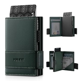 VULKIT - Portatarjetas plegable de piel plegable para hombre con bloqueo RFID, capacidad para 9 tarjetas y billetes (Verde)