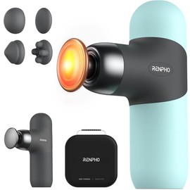 RENPHO Mini Pistola de Masaje con Calor, Pistola de Masaje Muscular de Percusión Portátil, Pequeño Masajeador de Mano de Viaje con Estuche de Transporte, Regalos para Hombres y Mujeres, Mini Thermal