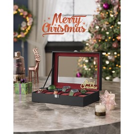 SONGMICS Watch Box, 12-Slot Watch Case Organizer with Large Glass Lid, Removable Pillows, Christmas Gift, Black Synthetic Leather, Wine Red Lining UJWB120R01