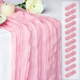 Camino de mesa de gasa rosa, paquete de 12 unidades, 120 pulgadas, tela de queso rosa claro, camino de mesa de gasa de 10 pies de largo, para decoración de boda, despedida de soltera, baby