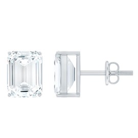 Emerald Cut Moissanite Solitaire Stud Earrings for Women, 6X8 MM, Certified, Lab Grown Diamond Screw Back Earrings in Gold Plated Silver, D-VS1 Quality, 925 Sterling Silver